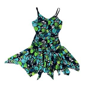 iz BYER California Girl’s Size 8 Turquoise Lime Green, Floral Handkerchief Dress